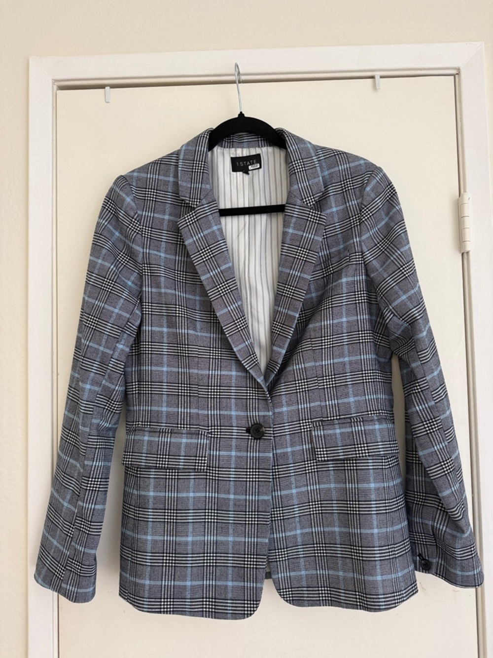 1.STATE Blue & Black Glen Plaid One-Button Blazer Women's Size 10 - Picture 2 of 6
